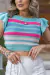 Cropped Feminino Moda Tricot Listrado Manguinha Babados - Dia5