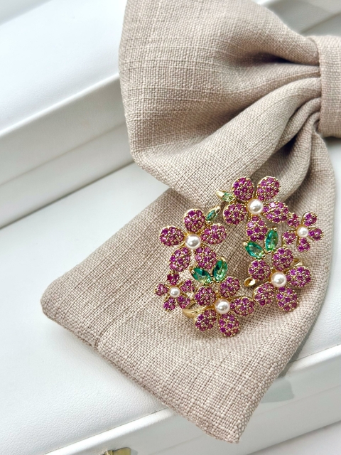 BRINCO EARCUFF FLOR BRILHANTE PINK DOURADO