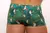 Men's Cockatoo Boxer Swim Briefs featuring a tropical design with cockatoos and palm leaves.