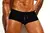 Black workout traditional trunks modeled by a muscular individual, showcasing a sleek design.