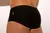 Black classic swim trunks for men, shown from the back.