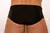 Black low rise cut men's swim trunks viewed from the back.