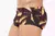 Side view of Sunset Traditional Trunks featuring a tropical palm leaf design in shades of yellow and black.