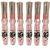 Seis tubos de gloss labial volumoso da marca Lua&amp;Neve, com embalagem rosa e detalhes em cristal.