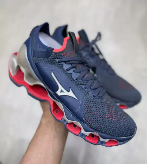Tênis Mizuno Wave Prophecy X Knit azul e vermelho