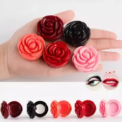 Estojo de maquiagem com espelho, caixa de batom em forma de flor rosa, recipient