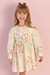 Vestido Infantil Manga Longa – Bege Estampa Flores Coloridas