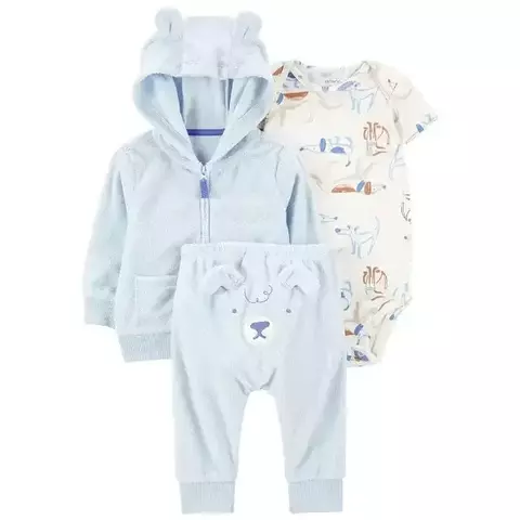 Set 3 Piezas Body Mangas Cortas Cardigan Pantalon Perrito