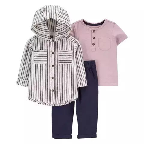 Set 3 piezas remera camisa manga largas y pantalon rayas