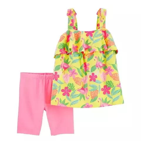 Set 2 piezas remera con volado y short Floral