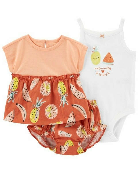 Set 3 piezas remera manga corta , body musculosa y bombachudo Frutal
