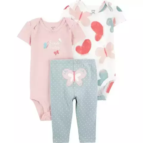 Set 3 piezas bodies manga corta y pantalón mariposa