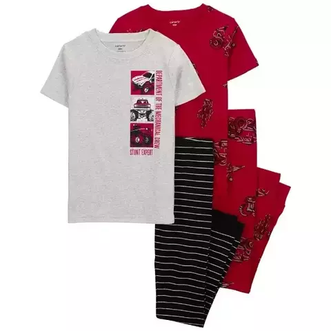 Set 4 Piezas Pijama Algodon Mangas Cortas Camion Monstruo