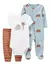 SET 3 PIEZAS PIJAMA BODIES MANGA CORTA Y PANTALON DINOSAURIO