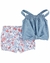 Set 2 piezas remera musculosa jeans y short floreado