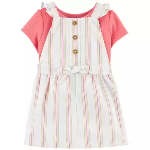 Set 2 Piezas Remera Mangas Cortas Vestido Rayas