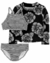 Traje de baño 3 piezas negro floral y rayado