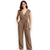 Macacão Feminino Longo Marrom Claro Transpassado Pantalona Elegante Casual Festa - comprar online