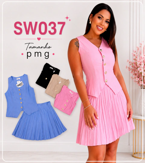 Conjunto Feminino Colete e Saia Plissada