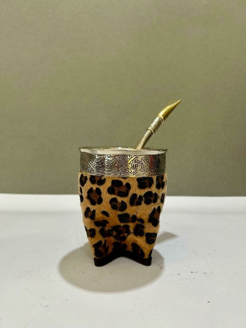 Mate Imperial Print Cuero Calabaza Virola Alpaca Cincelada