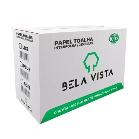Caixa Papel Toalha Interfolhado Plus 23cm X 20cm c/5000 folhas 100% Celulose Virgem - Bela Vista