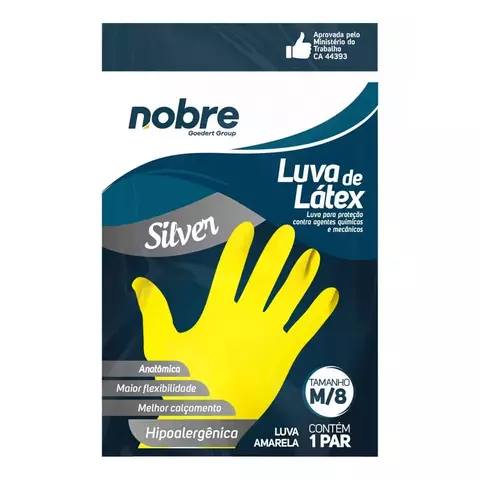Luva Látex Amarela Resistente Forrada Nobre Silver c/1 Par Tamanho M - comprar online