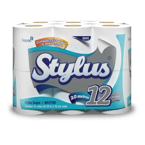 Papel Higiênico Stylus Folha Dupla c/12 rolos 20m cada