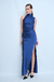 VESTIDO LARGO SATEN CUELLO AMERICANO TABLEADO - tienda online