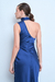 VESTIDO LARGO SATEN CUELLO AMERICANO TABLEADO