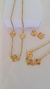 Conjunto completo com 3 peças com colar pulseira e brinco, com detalhes em trevo na internet