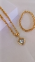 Conjunto colar 50 cm e pulseira 20cm corrente elo português com pingente de coração na zircônia - comprar online