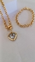 Conjunto colar 50 cm e pulseira 20cm corrente elo português com pingente de coração na zircônia - LT puro glamour