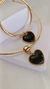 Conjunto colar aro com pingente de coração e bracelete com pingente de coração