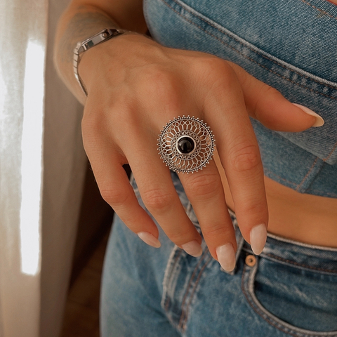 Anel Mandala Pedra Onix