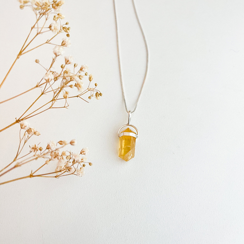 Colar com pingente de pêndulo Citrino amarelo