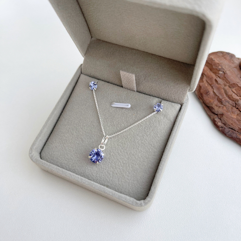 Conjunto brincos e colar Zirconia Ametista