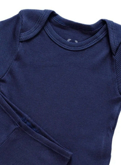 Conjunto Canelado Azul Escuro Manga Curta na internet