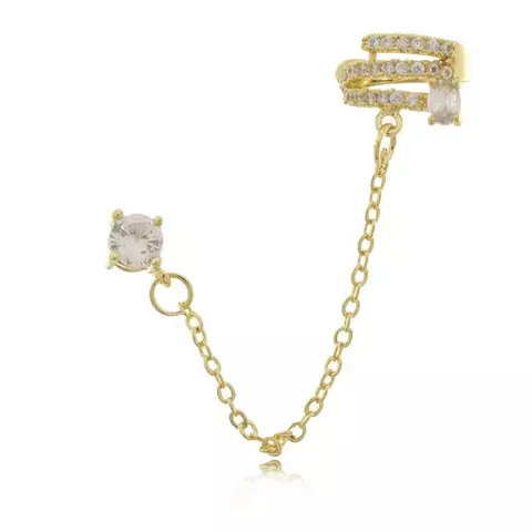 BRINCO EAR CUFF PONTO DE LUZ COM PIERCING DE PRESSÃO TRIPLO ZIRCÔNIAS CRISTAL