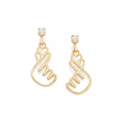 Brinco Coração Dorama Coreano Finger Heart com Zircônia – Banhado a Ouro 18K | Rommanel | Cód. 527423