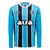 Camisa oficial do Grêmio 2025/2026 de manga longa, azul e preta com listras verticais, logo Umbro e patrocinador Alfa