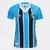 Camisa feminina oficial do Grêmio 25/26 com listras verticais azul, preto e branco, logo Umbro e escudo do clube no peito