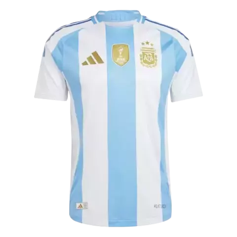 Camisa da Adidas para torcedores, modelo masculino da seleção argentina, nas cores branco e azul celeste, perfeita para os fãs de futebol.