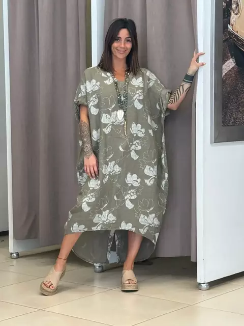 Vestido de lino Italiano estampado flores - comprar online