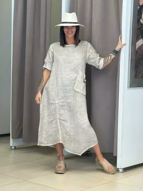 Vestido de lino Italiano con detalle en el bolsillo - comprar online