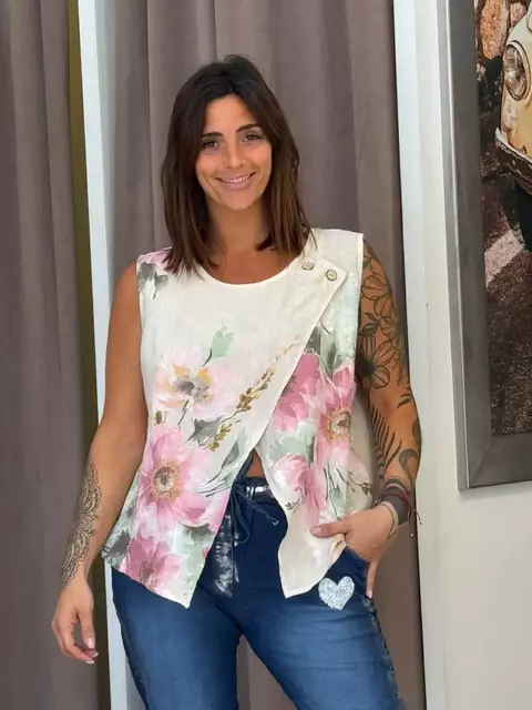 Musculosa de lino estampada flores