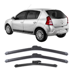 Kit 3 Palhetas Sandero 2007 2008 2009 2010 2011 2012 2013 Limpador De Parabrisa Dianteiro + Traseiro