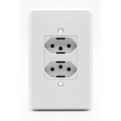 2 TOMADAS 2P+T DISTANCIADAS 10A 250V C/PLACA 4X2 GRIS FAME