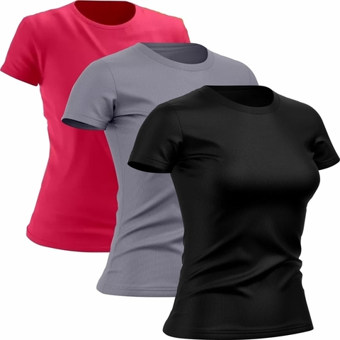 Kit 3 Camisetas Femininas Dry Fit