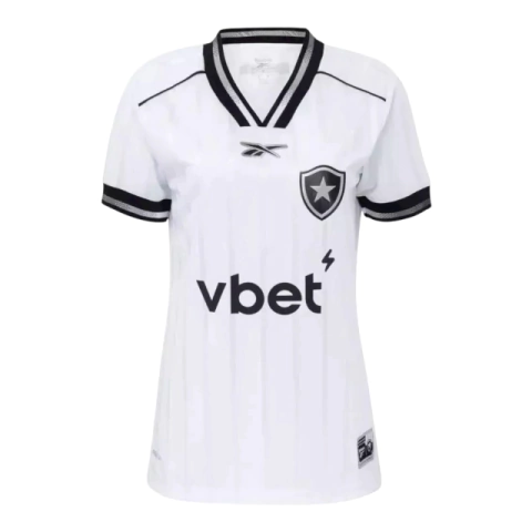 Camisa feminina oficial do Botafogo III 25/26 branca com detalhes em preto, logo do time e patrocinador vbet
