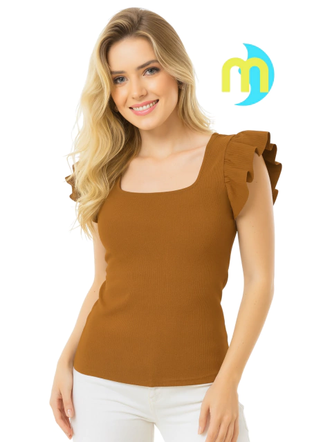 Blusa ribana canelada gola MARIANA con manga princesa na internet